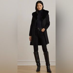 Ralph Lauren Elegant Black Coat faux fur Trim Sz 6